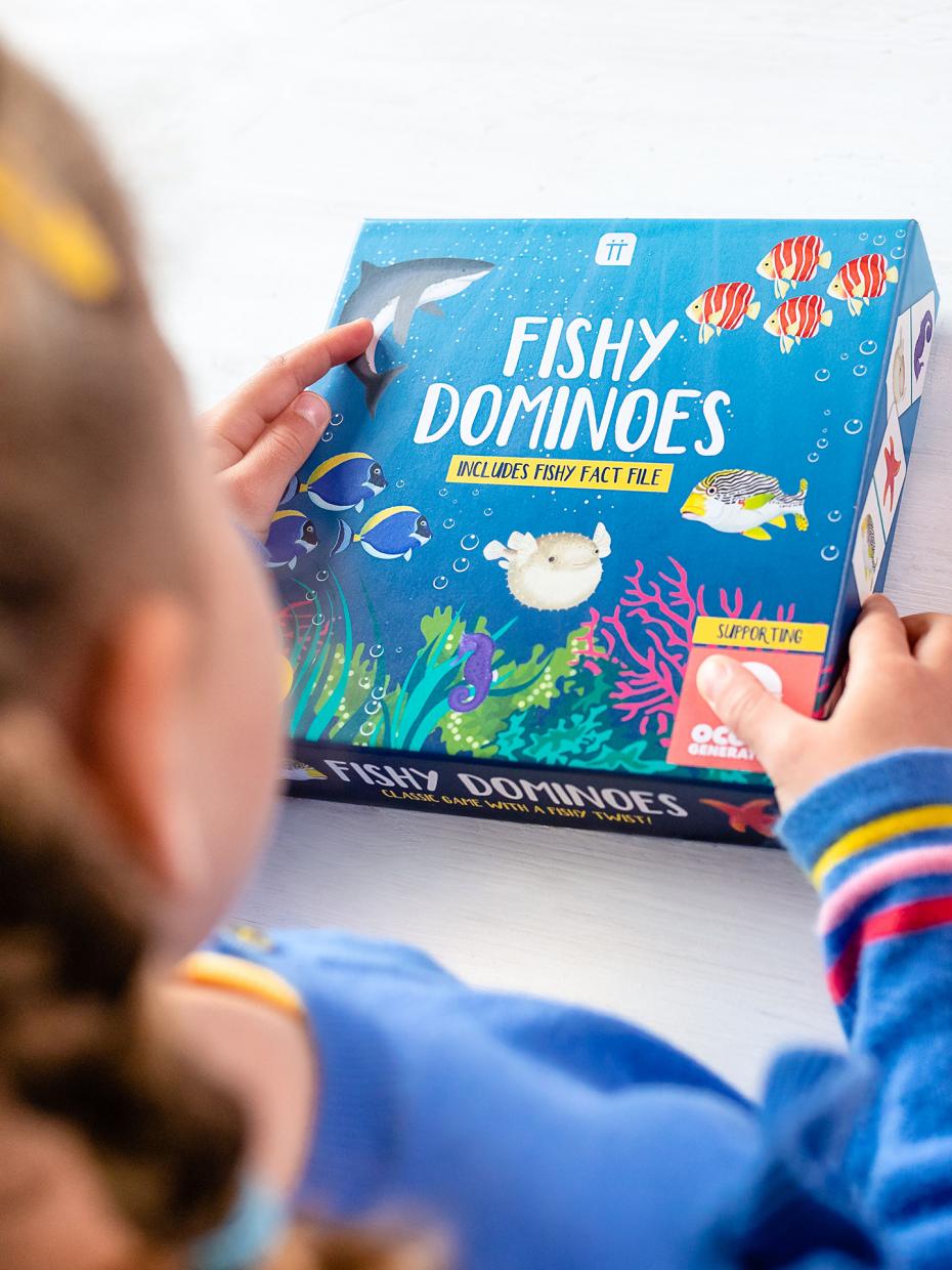 Our Fishy Dominoes game is 100% plastic free